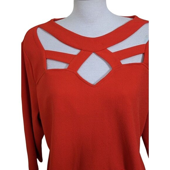 Ashley Stewart Womens Peplum Top Orange Plus Size 22 24 Cut Out Neckline Sexy - Picture 5 of 6